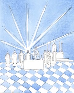 Bei der Konsekration in der Messe in Blackfriars in Oxford sah ich Christus hinter dem Altar stehen, mit den dominikanischen Priestern, die konzelebrierten von Elizabeth Wang