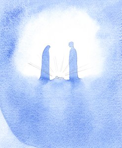 Beim Anblick des wunderbaren Babys (dessen Mutter vor Ihm in noch jungfräulicher Heiligkeit stand) wurde St. Joseph mächtig für seinen Glauben belohnt. von Elizabeth Wang