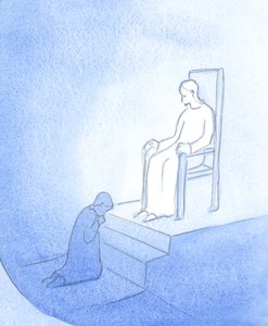 Christus erschien als König und erlaubte mir, als Büßer zu seinen Füßen zu sitzen