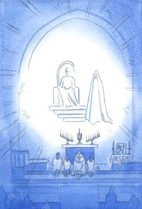 Christus ist über uns in Herrlichkeit thronend bei unserer Novene und Benediktion, die wie eine himmlische Feier ist. Unsere Mutter Maria steht freudig nahebei, 2002 von Elizabeth Wang