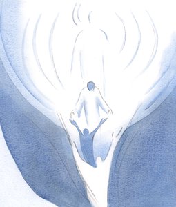 Christus lehnt sich aus dem Himmel und zieht uns mit der Kraft des Heiligen Geistes zum Herzen Gottes