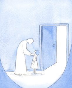 Christus, wie ein älterer Bruder oder Freund, freut sich über unsere Bemühungen, uns auf die Feier der Messe vorzubereiten. von Elizabeth Wang