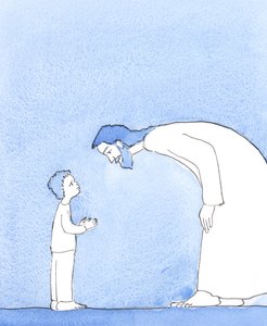 Christus zeigte mir, dass, wenn er mich ansieht, wenn ich leide, es so ist, als ob er mit Liebe auf ein kleines Kind schaut; und sein einziger Wunsch ist es, mir zu helfen und mir inneren Frieden, Trost und Freude zu geben