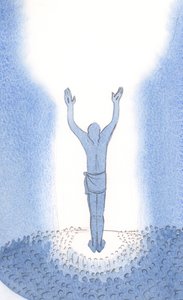 Christus steht unter uns bei der Messe und betet für Sünder, indem er sein einmaliges Opfer darbringt von Elizabeth Wang