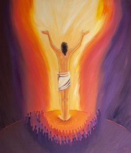 Christus steht unter uns bei der Messe und betet für die Sünder, indem er sein einmaliges Opfer darbringt von Elizabeth Wang