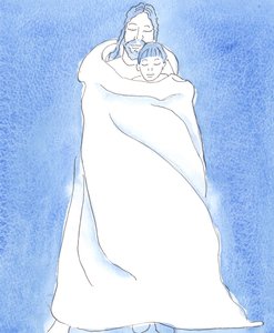 Christus steht bei uns in der Heiligen Kommunion und hüllt uns in seinen Mantel, wie ein Mann einen Freund im Sturm einhüllt, um ihn nah zu halten und ihm Schutz, Wärme und Trost zu geben