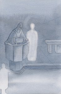 Christus stand neben dem Priester, der uns allen das Heilige Evangelium vorlas, das Christi eigenes Wort war von Elizabeth Wang