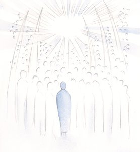 Jede Person, für die wir beten, wird ins Licht Gottes gehoben und durch die Gebete der Heiligen unterstützt von Elizabeth Wang