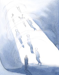 Gott zieht nach dem Tod diejenigen in seine Glückseligkeit, die die Helligkeit der Herrlichkeit ertragen können, während diejenigen, die noch von Scham verzehrt werden, unten warten. von Elizabeth Wang