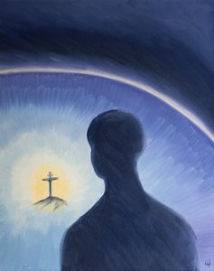 Gott der Vater schaut in Liebe und Bewunderung herab, während Christus bereitwillig litt, um seinen Plan zur Rettung der Sünder zu erfüllen