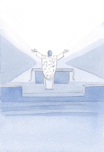 Ich sah Christus nach der Konsekration. Er stand vor dem Altar, mit erhobenen Händen, betend seine priesterlichen Gebete (auch unsere) zum Vater.