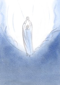 Ich sah Christus am Rande des Himmels stehen, seine Arme im Gebet ausgestreckt: Was immer ich den Vater bitte, Jesus im Himmel bittet es für mich.