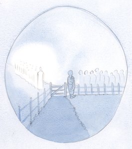 Ich sah eine eitle Seele als eine kleine Bäuerin, die voller Selbstbedeutung auf einen königlichen Besucher wartete. Aber seine durchbohrten Füße waren nackt. von Elizabeth Wang