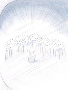 Ich sah die Heiligen drängen, als ob sie das Privileg hätten, uns zu helfen, mit der Jungfrau Maria im Zentrum, 2000