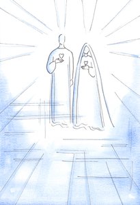 Mir wurden die Zwei Herzen gezeigt: das sündlose Herz Christi und das Unbefleckte Herz seiner Mutter, im strahlenden Licht des Himmels