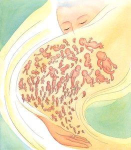 In Gottes Augen sind kleine Babys, die vor oder nach der Geburt sterben, wie Sternschnuppen, die kurz aufleuchten und dann vom Himmel fallen, 2002 von Elizabeth Wang