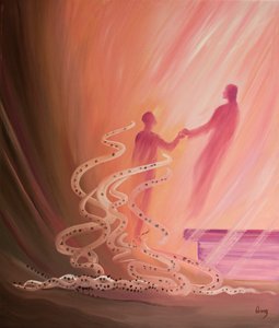 In der Heiligen Kommunion fallen unsere kleinen Sünden wie Asche weg, während Christus uns erhebt, um Seine Freude zu teilen, 2000 von Elizabeth Wang
