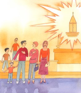 In der Kirche stehen wir an der Schwelle des Himmels, in der Gegenwart Christi, unseres Gottes von Elizabeth Wang