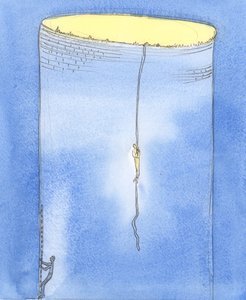 Im Gebet der Fürbitte erlaubt Gott einer Person, an einem Seil hinabzusteigen, um eine andere Person zu retten, die in einem tiefen Schacht unter der Erde gestrandet ist