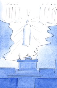 Es war, als ob der Boden des Himmels selbst über den Altar ausgedehnt wurde, so dass Christus sowohl im Himmel als auch auf dem Altar gegenwärtig war von Elizabeth Wang