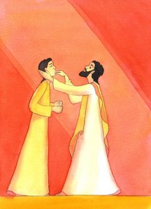 Jesus heilt den tauben Mann, während er seine Augen zum Himmel erhebt, im Gebet von Elizabeth Wang