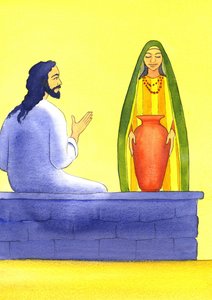 Jesus trifft die samaritanische Frau am Brunnen, 2001 von Elizabeth Wang
