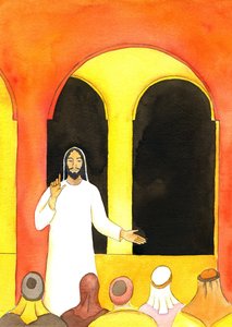 Jesus predigte im Tempel, sprach die Wahrheit und erzürnte einige Menschen, die dann planten, Ihm zu schaden