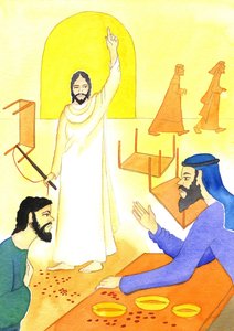 Jesus sagt zu den Geldwechslern im Tempel: Steht nicht geschrieben, "Mein Haus soll ein Bethaus für alle Völker genannt werden?" von Elizabeth Wang