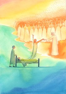 Die heilige Seele, die bereit für den Himmel ist, wird nicht nur von Christus, sondern auch von seiner heiligen Mutter und allen Heiligen empfangen von Elizabeth Wang