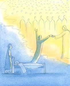 Die heilige Seele, die bereit für den Himmel ist, wird nicht nur von Christus empfangen, sondern auch von seiner heiligen Mutter und allen Heiligen von Elizabeth Wang