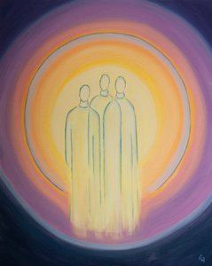 Die Heilige Dreifaltigkeit, ein Gott, drei Personen, lebt in der Seele des Christen in blendender Pracht. von Elizabeth Wang