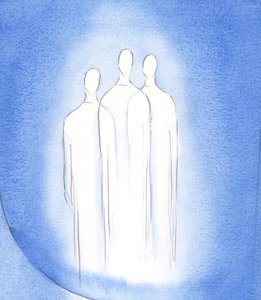 Die Heilige Dreifaltigkeit, ein Gott, drei Personen, lebt in der Seele des Christen in blendender Pracht, 2002 von Elizabeth Wang