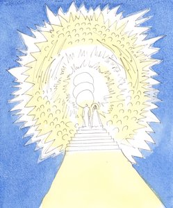 Der Herr zeigte mir, dass der Himmel wie ein kreisförmiger Bereich voller göttlicher Herrlichkeit ist, bewohnt von den drei göttlichen Personen und den Engeln und Heiligen