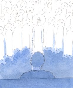 Die Heiligen sind um uns herum, mit Christus, während wir beten; sie erfreuen sich an der Liebe in unseren Herzen und an jedem ehrfürchtigen Wort und jeder Geste, wenn wir sie ehren und die drei göttlichen Personen anbeten und preisen von Elizabeth Wang