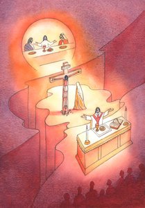 Durch die Eucharistie, die beim Letzten Abendmahl eingesetzt wurde, wird das Opfer von Golgatha in jeder Generation neu dargebracht. von Elizabeth Wang