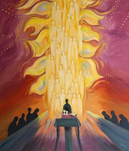 Wir schließen uns den Engeln bei der Messe an, die unseren Gottesdienst widerspiegeln, als ob sie helle Banner der Freude schwenken, während wir die glorreiche Auferstehung Christi feiern, 2000 von Elizabeth Wang