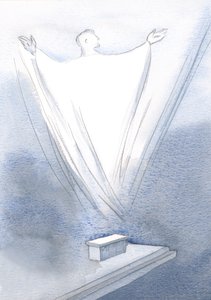 Welch großes Opfer steigt von unserem kleinen Altar auf, während Christus unser einziges Gebet spricht, die Hände zum Vater ausgestreckt. von Elizabeth Wang