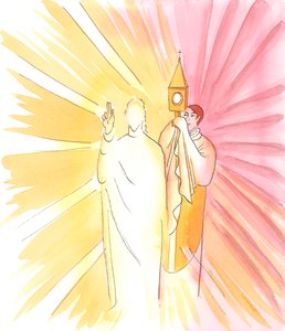 Wenn ein Priester die Monstranz mit der Heiligen Hostie hält und uns damit segnet, segnet uns Christus selbst, auch wenn wir ihn nicht sehen, 2003 von Elizabeth Wang
