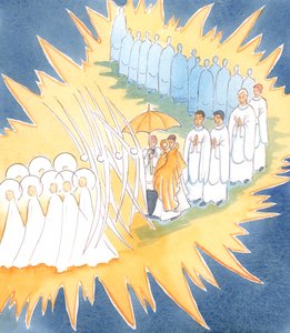 Wann immer wir die Gegenwart Jesu im Allerheiligsten Sakrament ehren, schließen sich uns die Engel und Heiligen in unserer Anbetung an von Elizabeth Wang