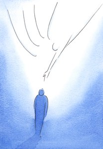 Unter dem Mantel unserer Lieben Frau wird die freudige Seele von Christus gespeist, von seinem Geist erleuchtet und aufgefordert, zum Vater aufzublicken. von Elizabeth Wang
