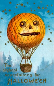 Ein Halloween-Kürbis-Heißluftballon