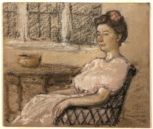 Sitzende Frau in Rosa