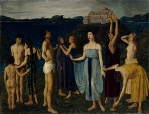 Ein Fries von Figuren, die in einer Landschaft stehen, ca. 1910 von Elsie McNaught
