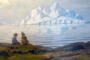Menschen im Sommer an der Disco-Bucht, West-Grönland von Emanuel A. Petersen