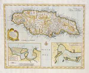 Karte der Insel Jamaika, unterteilt in ihre Hauptgemeinden, ca. 1760
