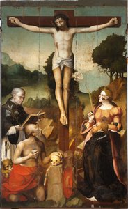 Kreuzigung Christi mit den Heiligen Dominikus, Hieronymus, Katharina von Alexandria und Petrus dem Märtyrer von Emanuele & Pancalino Cristoforo (Raffaello de Rossi) (fl.1525 1578) Macario