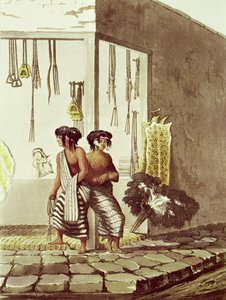Pampa-Indianer in einem Geschäft auf dem Indianermarkt von Buenos Aires, aus 