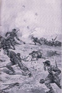 Ein französischer Handgranatenangriff bei Les Spanges, aus Die illustrierte Geschichte des Weltkriegs 1914-1915, veröffentlicht von Union Berlagsefellfchaft