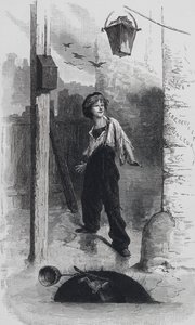 Szene aus Les Miserables von Victor Hugo: Gavroche (Stich)