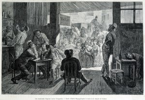 Eine Gruppe von Frauen vor einer Bar, die für Frauen verboten ist, singt Hymnen gegen Alkoholismus.